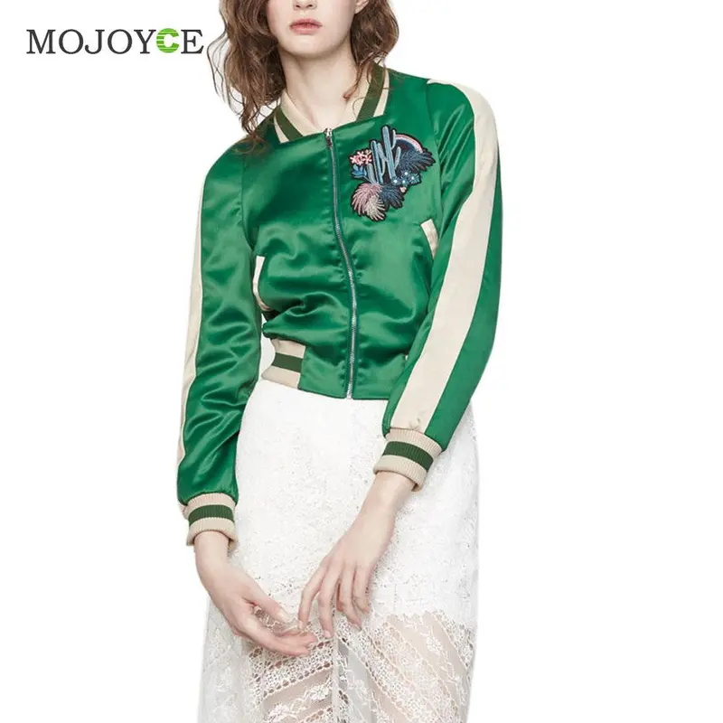 Slim Autunm Embroidered Baseball Jacket Women Short Zip Outerwear Women Embroidered Coats Baseball Coat Trendy Bomber Jacket 3