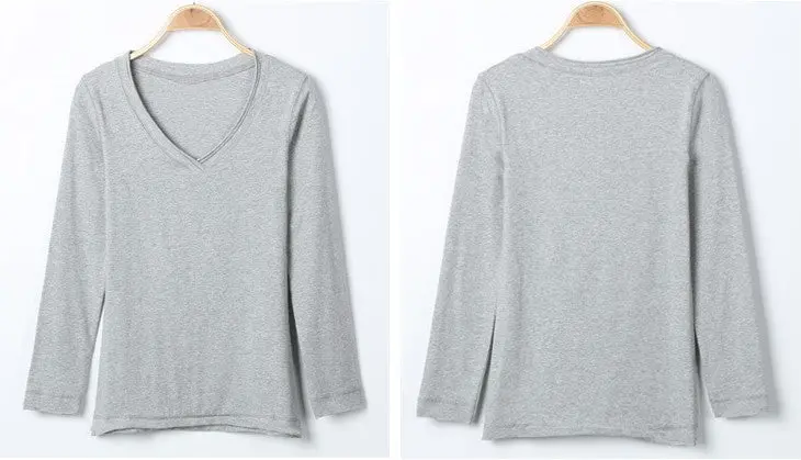 Slim Basic T Shirts Oversized Cotton Women T Shirt Sexy V Neck Long Sleeve Basic Top Lady Casual Solid Tee Shirts Xxl 6
