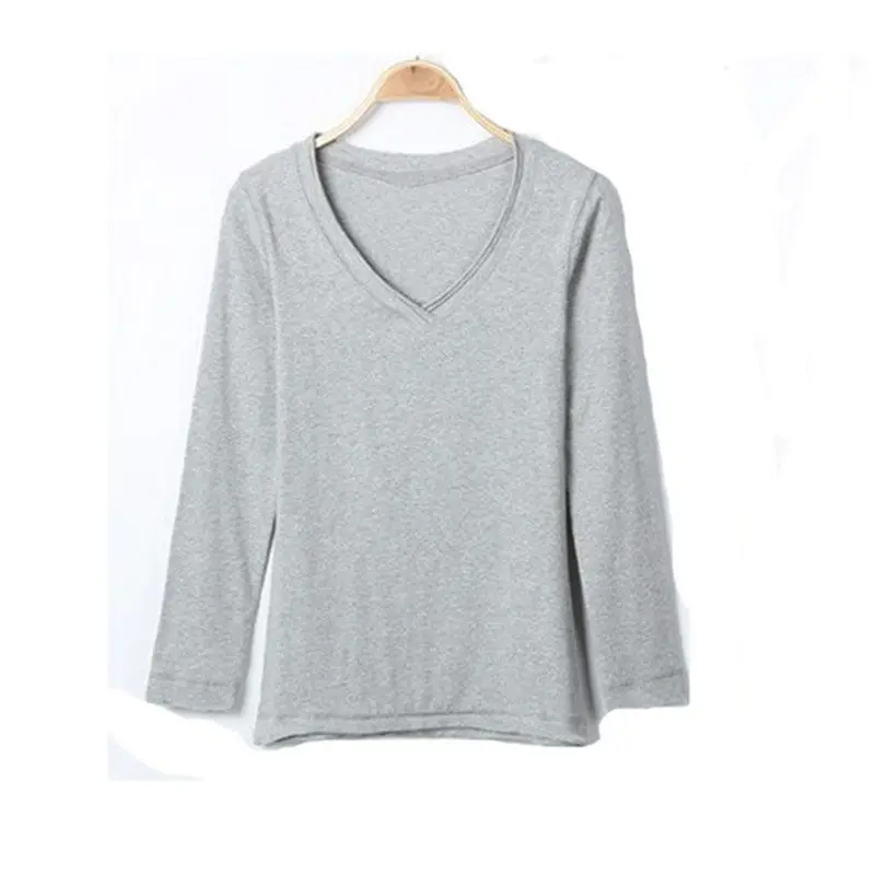 Slim Basic T Shirts Oversized Cotton Women T Shirt Sexy V Neck Long Sleeve Basic Top Lady Casual Solid Tee Shirts Xxl 9