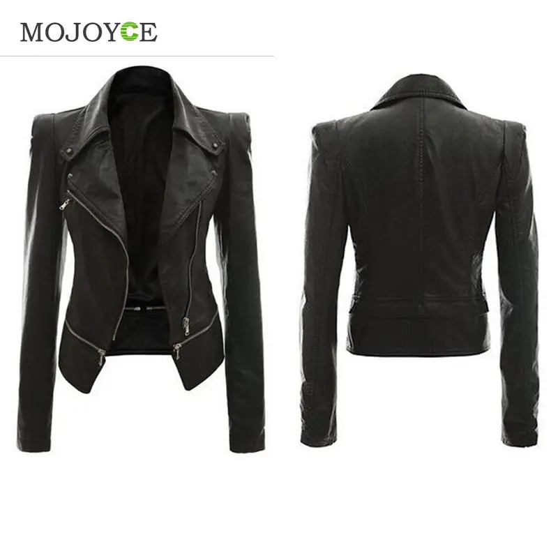 Slim Biker Motorcycle Women Leather Jacket Coats Pu Soft Faux Leather Jacket Women Zipper Black Biker Jacket Jaqueta Feminina 2