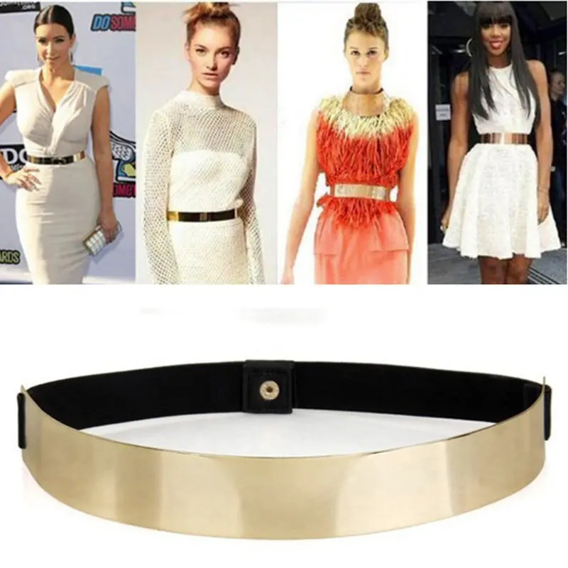 Slim Elastic Metallic Bling Simpleband Gold Plate Metal Waist Belt 1