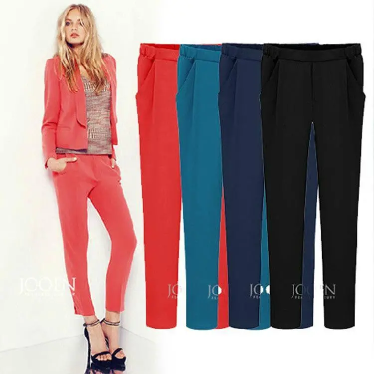 Slim Elegant Colorful Women's Pencil Pants Plus Size Ladies Causal Harem Pants Trousers Girls Clothing J2511 3