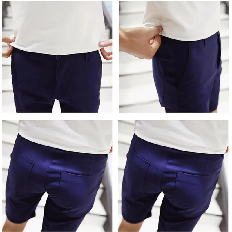 Slim Fit Men Short Style Dress Length Solid Men Thin Casual Shorts Cotton Trousers Knee Length Shorts 1