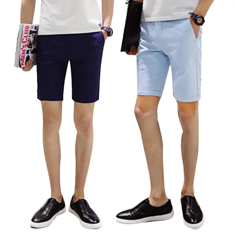Slim Fit Men Short Style Dress Length Solid Men Thin Casual Shorts Cotton Trousers Knee Length Shorts 4