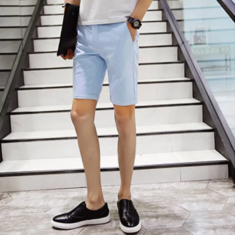 Slim Fit Men Short Style Dress Length Solid Men Thin Casual Shorts Cotton Trousers Knee Length Shorts 5