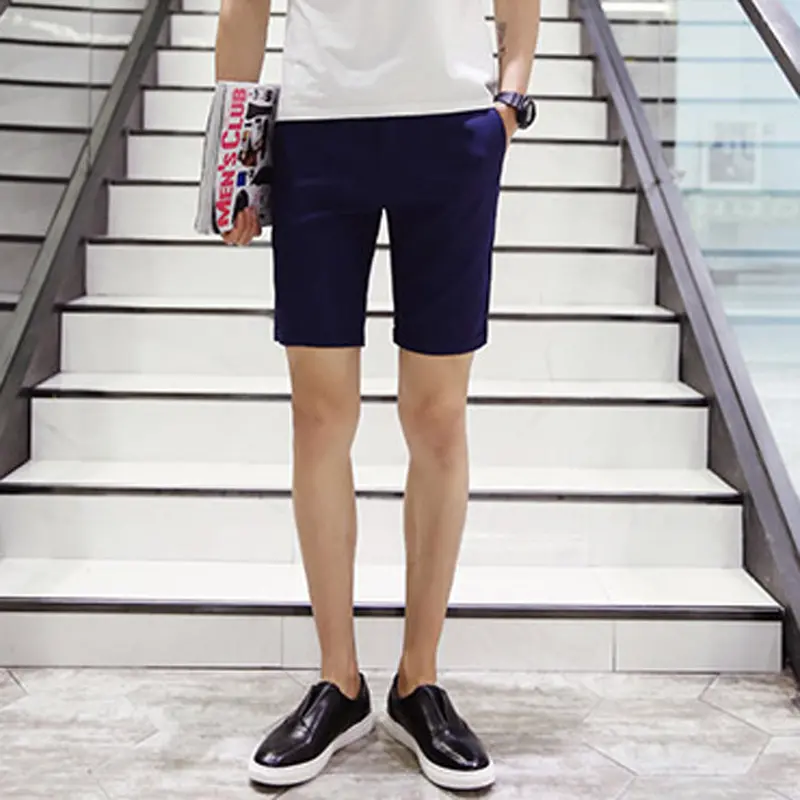 Slim Fit Men Short Style Dress Length Solid Men Thin Casual Shorts Cotton Trousers Knee Length Shorts 7