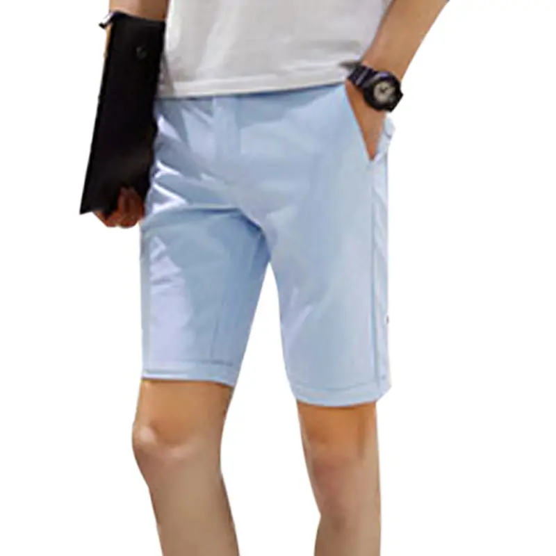 Slim Fit Men Short Style Dress Length Solid Men Thin Casual Shorts Cotton Trousers Knee Length Shorts 8