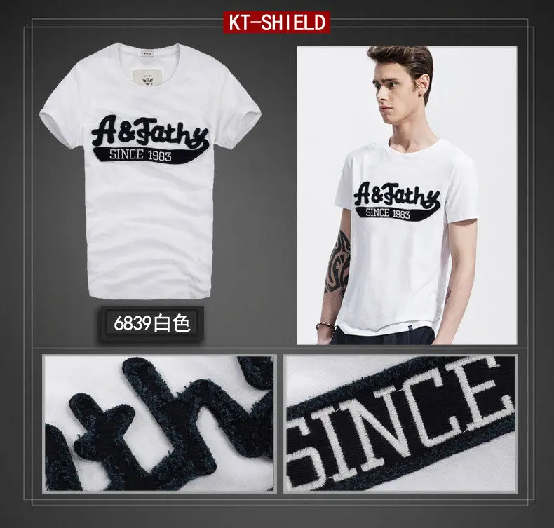 Slim-Fit Short-Sleeve Cotton T-Shirt for Men – Embroidered Casual Tee
