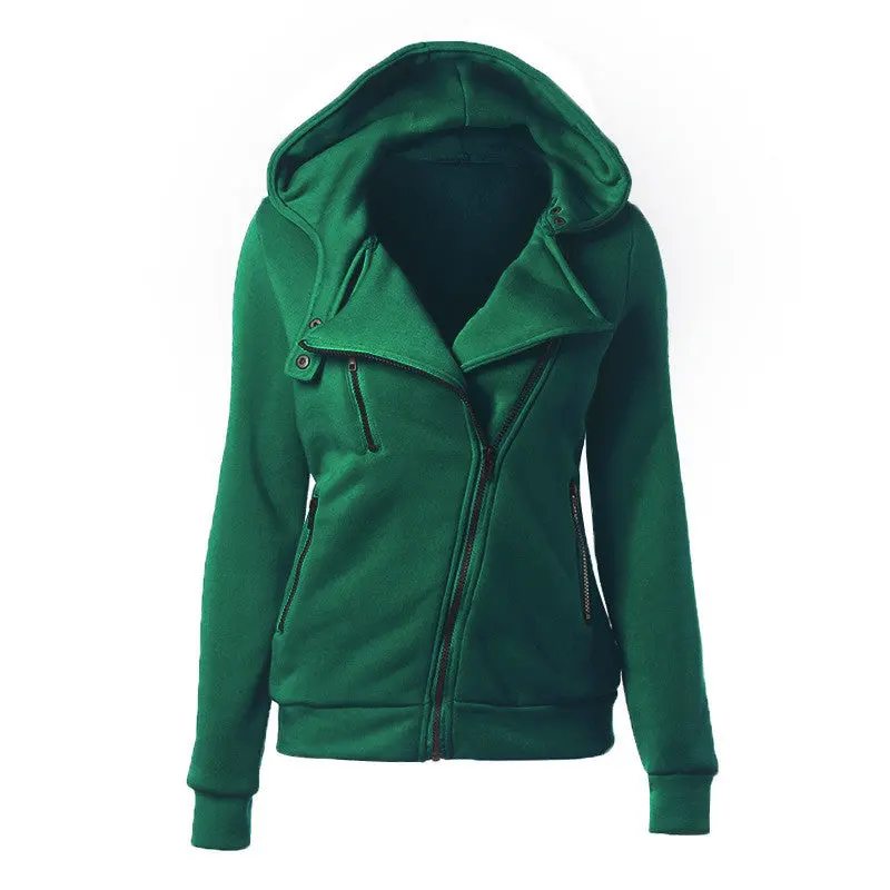Slim-Fit Zip-Up Hoodie – Fall Season Solid Sweatshirt Jacket for Women