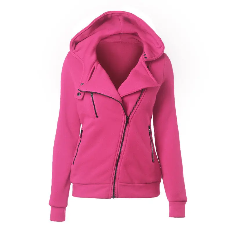 Slim-Fit Zip-Up Hoodie – Fall Season Solid Sweatshirt Jacket for Women
