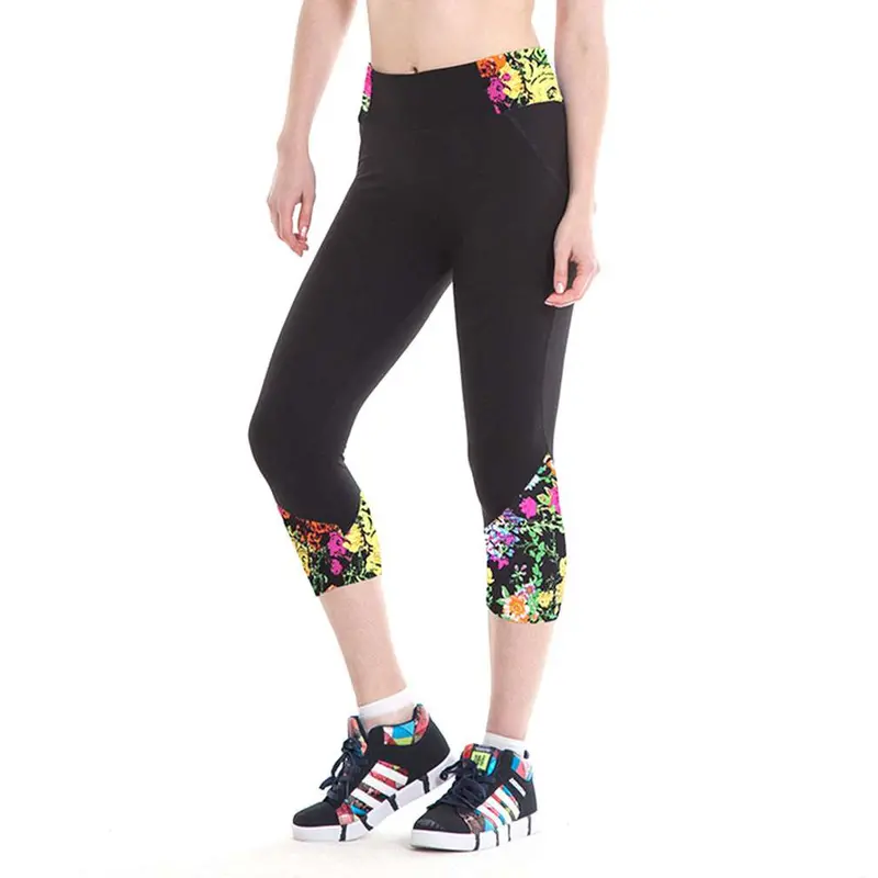 Slimfitness Breathable Calf-Length Leggings with Playful Foot-and-Mouth Print
