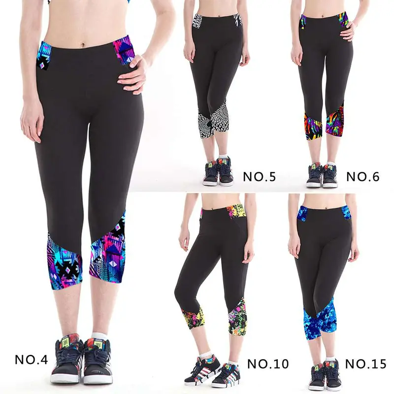 Slimfitness Calf Length Legging Pants Breathable Pants Foot Mouth Printing Style 11