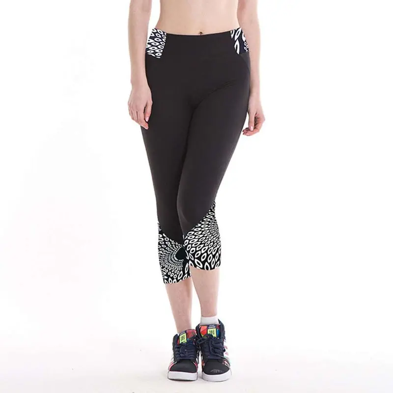Slimfitness Calf Length Legging Pants Breathable Pants Foot Mouth Printing Style 8