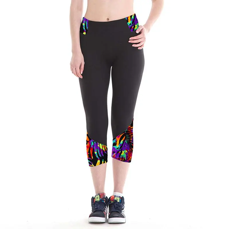 Slimfitness Calf Length Legging Pants Breathable Pants Foot Mouth Printing Style 9