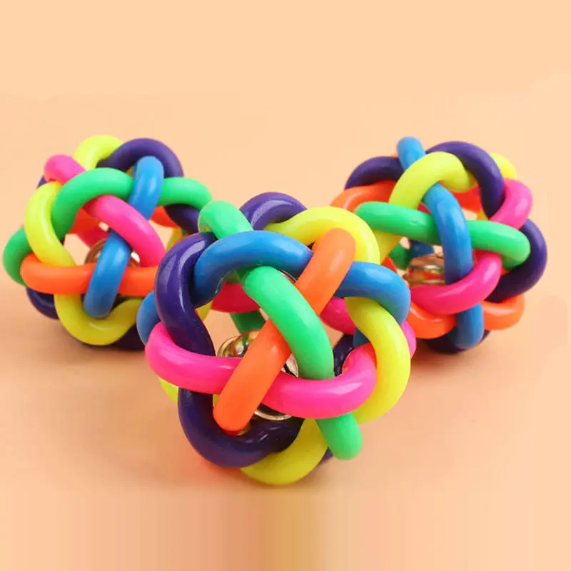 Small Colorful Rubber Braid Ball Pet Puppy Dog Cat Pet Funny Toys With Bell 75893 1