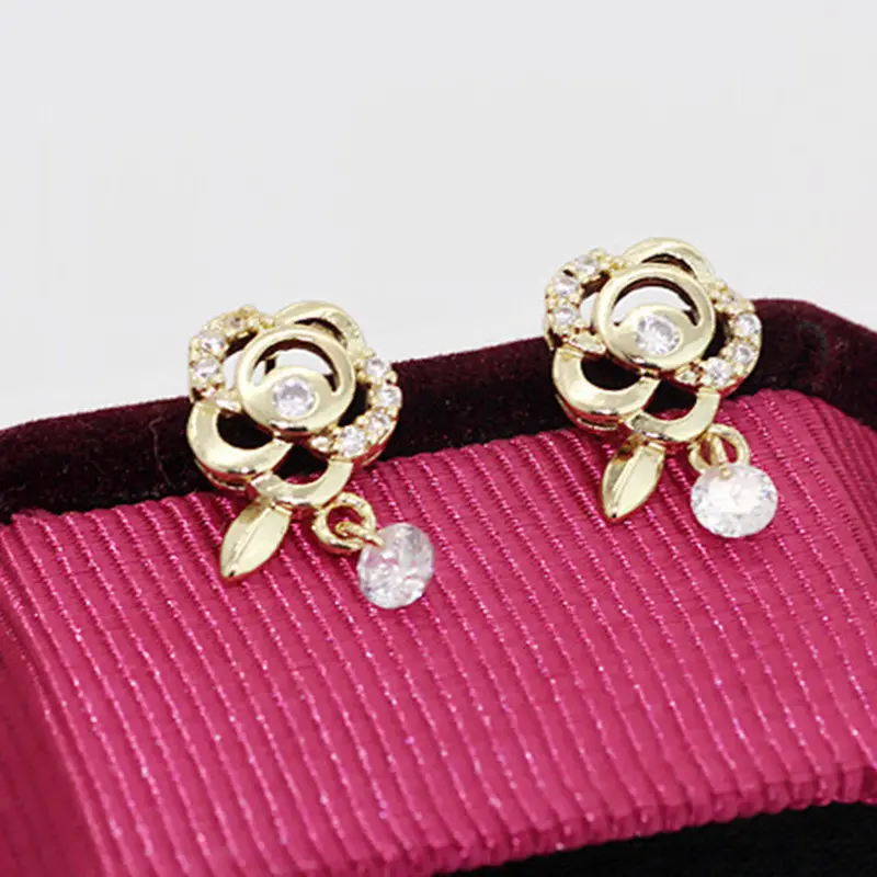 Small Exquisitevalentine Rose Stud Earrings Gold Plated Zircon Earrings 1