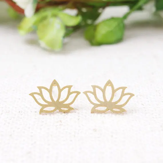 Small Gold Lotus Stud Earrings Trendy Plant Copper Lotus Earrings Party Gift S021 1