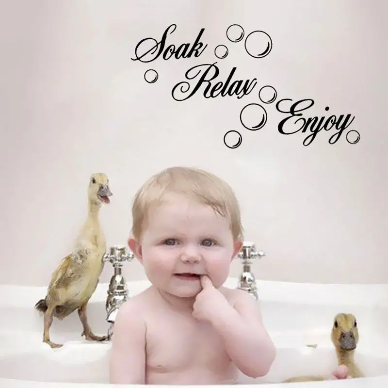 Soak Relax Enjoy Rremovable Wall Sticker Black Bathroom Tile Sticker Bubble Diy Mural Wall Sticker 83915 2