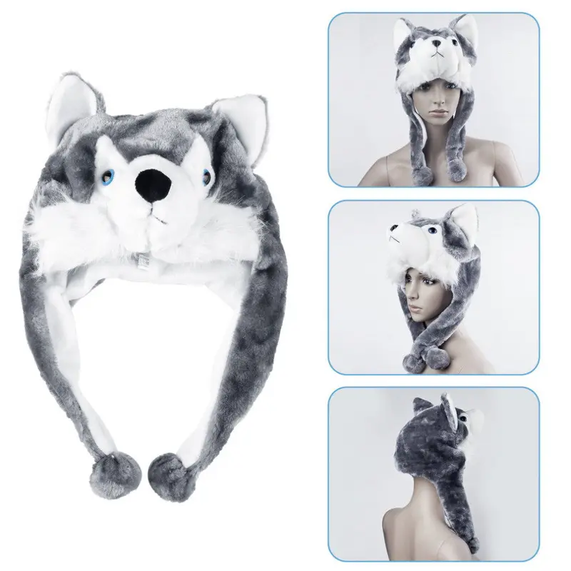 Soft Cartoon Handmade Animal Style Wolf Cute Fluffy Plush Kids Hat Cap 1