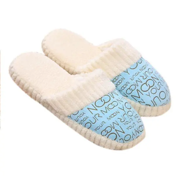 Soft Cotton-Padded Home Slippers Letter Women Men Indoor Slipper Warm House Shoes Chaussure 1