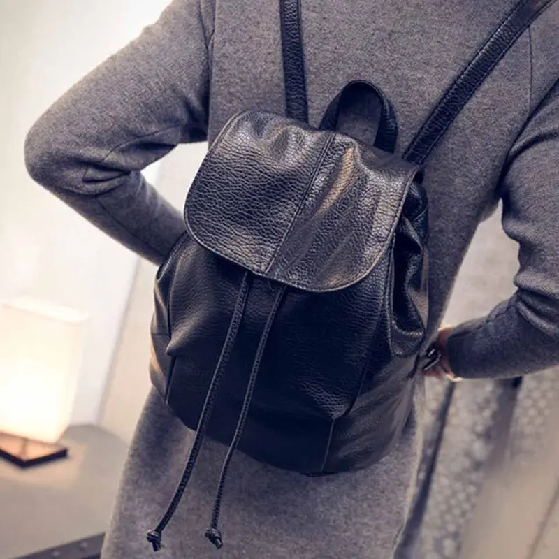 Soft Leather Backpack Women Backpacks Solid Vintage School Bags For Girls Black Backpack Mochilas Mujer 2