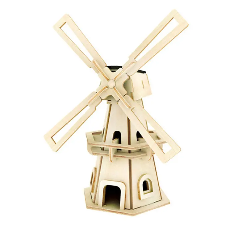 Solar Powere Windmill Diy Jigsaw Wood Toys Winnower Kits Windmill Puzzle Child Education Toy 1