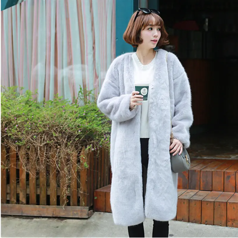 Solid Color Hairy Shaggy Faux Fur Coat Woman V Neck Faux Fur Long Coats Warm Outerwear 3 Colors 4