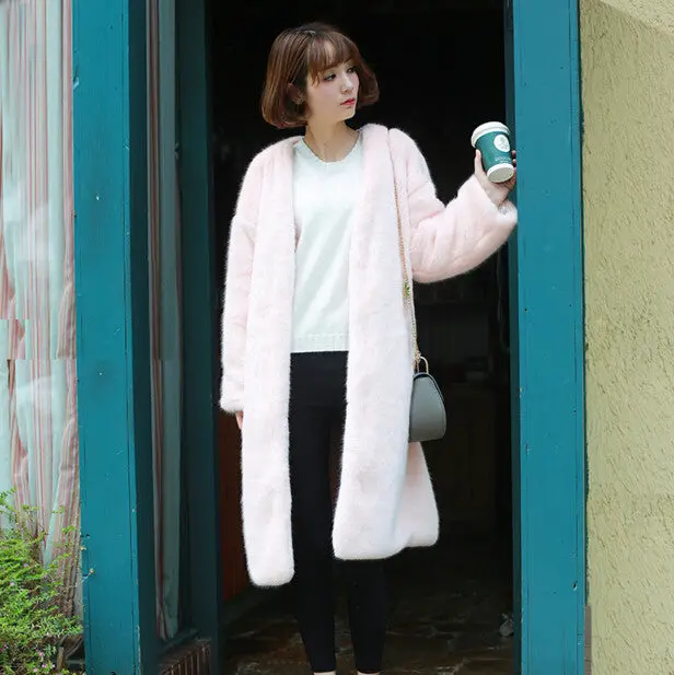Solid Color Hairy Shaggy Faux Fur Coat Woman V Neck Faux Fur Long Coats Warm Outerwear 3 Colors 5