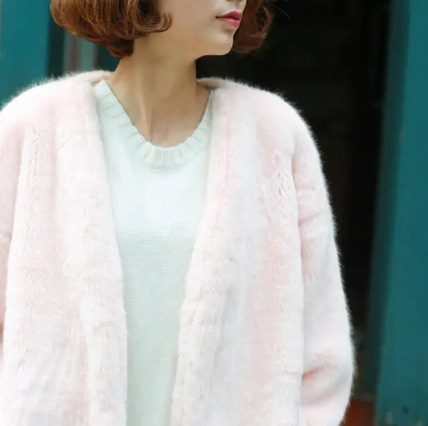 Solid Color Hairy Shaggy Faux Fur Coat Woman V Neck Faux Fur Long Coats Warm Outerwear 3 Colors 8