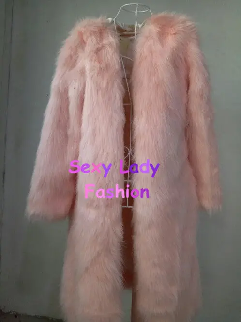 Solid Color Long Hairy Shaggy Faux Fox Fur Coat Women V Neck Faux Fur Long Coats Warm Outerwear 1