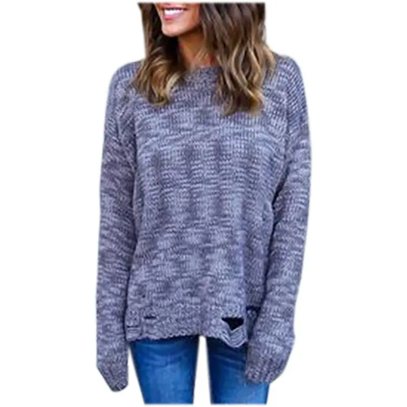 Solid Slim Fit Pullovers Knitted Sweater With Grey Black Hem Hole Tops Plus Size Knittwear Lx090 4