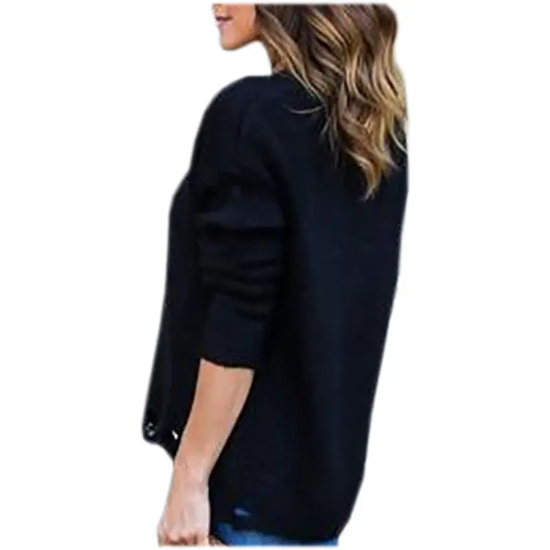 Solid Slim Fit Pullovers Knitted Sweater With Grey Black Hem Hole Tops Plus Size Knittwear Lx090 6