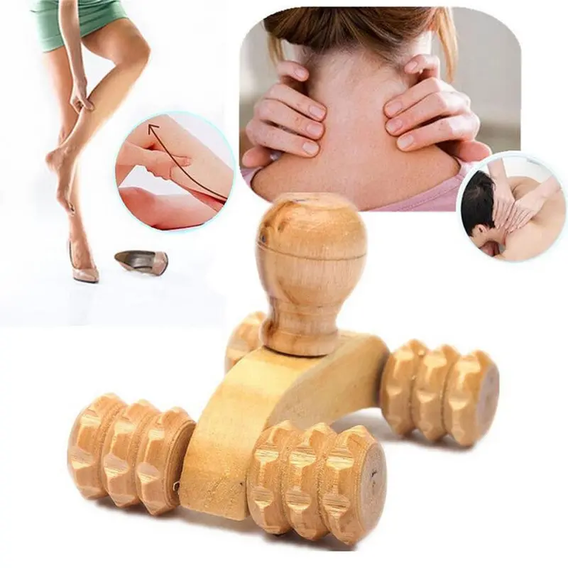 Solid Wood Full-Body Four Wheels Wooden Car Roller Relaxing Hand Massage Tool Reflexology Face Hand Foot Back Body Therapy 1