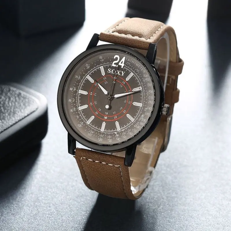 Soxy Mens Wristwatch Watches Business Leather Band Analog Quartz Military Wrist Watch Relogio Masculino Feida 1