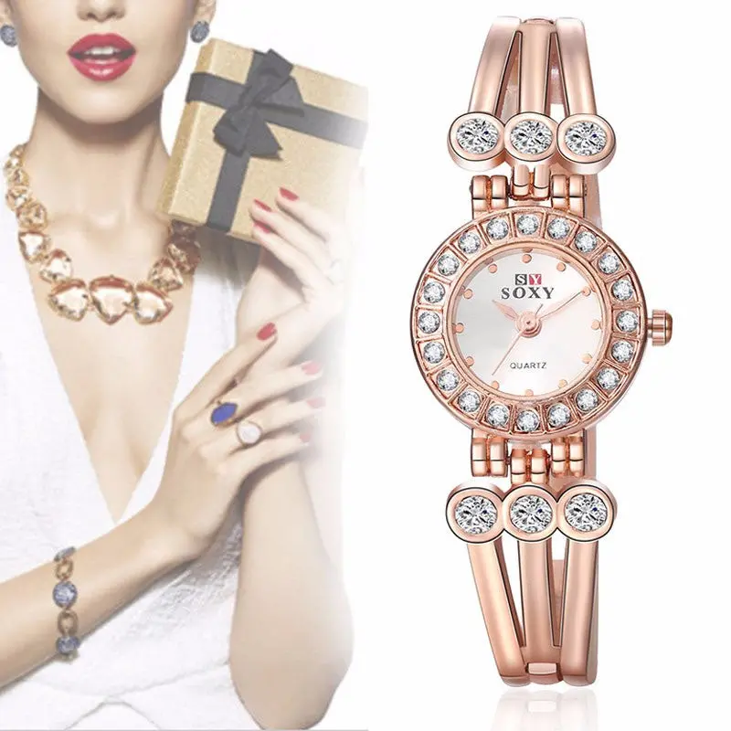 Soxy Women Bracelet Watch Casual Ladies Stainless Steel Band Analog Quartz Bracelet Wrist Watch Clock 1