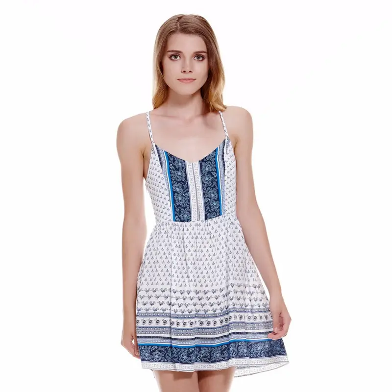 Spaghetti Strap Crisscross Back Flare Mini Dress Women Vintage Clothing Sexy Hollow White V Neck Sleeveless1stl 1