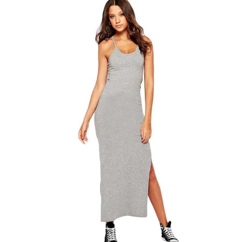 Spaghetti Strap Sexy Long Dress Casual Off Shoulder Black Maxi Dresses High-Split Solid Backless Skater Dress 1