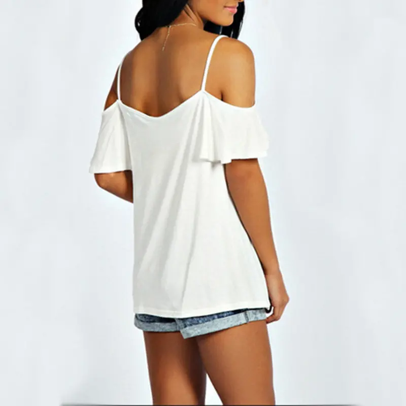 Spaghetti Strap Women Shirts Crop Top Off Shoulder Tops Camisa Femme Loose Casual Camisas Mujer Blouses Cropped Feminino 5