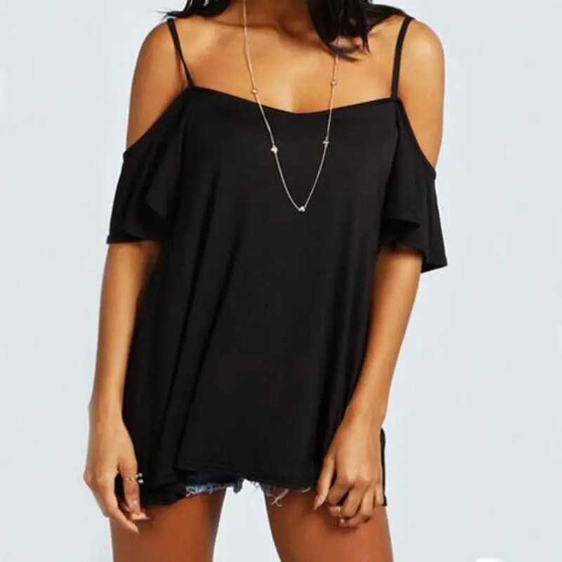 Spaghetti Strap Women Shirts Crop Top Off Shoulder Tops Camisa Femme Loose Casual Camisas Mujer Blouses Cropped Feminino 6