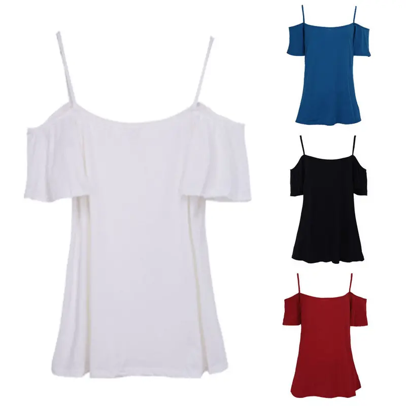 Spaghetti Strap Women Shirts Crop Top Off Shoulder Tops Camisa Femme Loose Casual Camisas Mujer Blouses Cropped Feminino 7