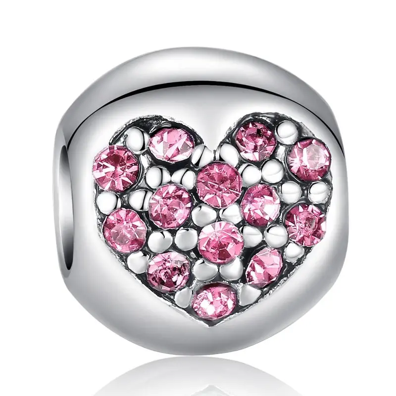 Sparkling Love Oflife Heart Pink Cz Floating Charms Fit Pan Bracelet 1