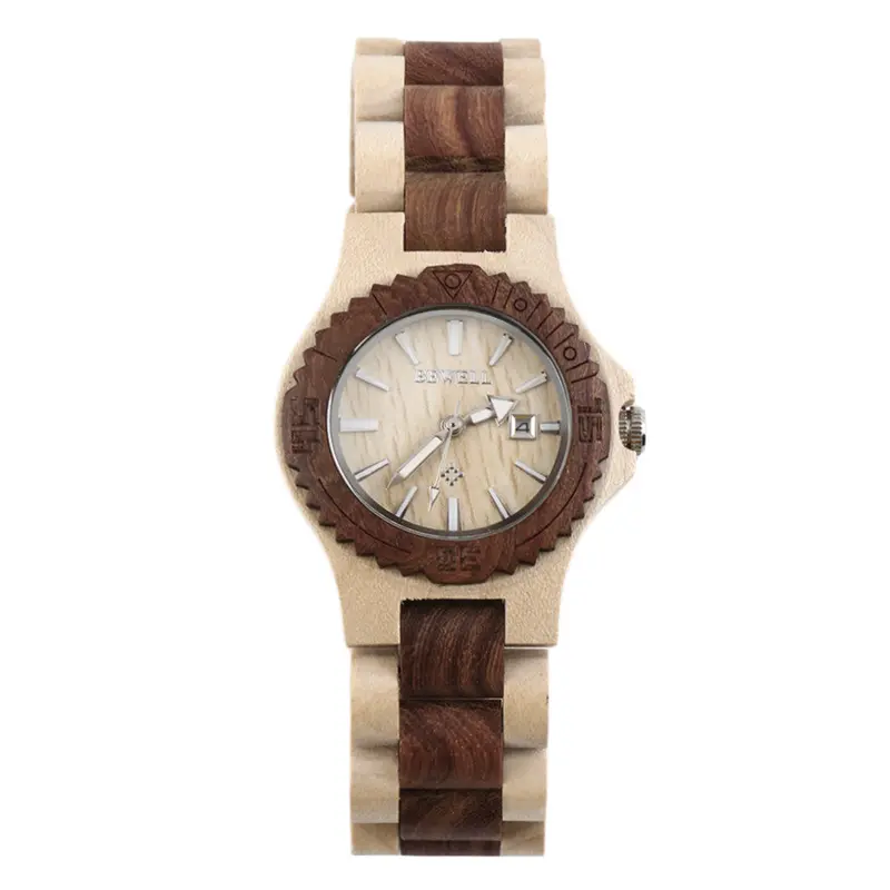 Special Wood Designwooden Watch Quartz Wood Analog Date Display Wristwatch Bewell W020a 2