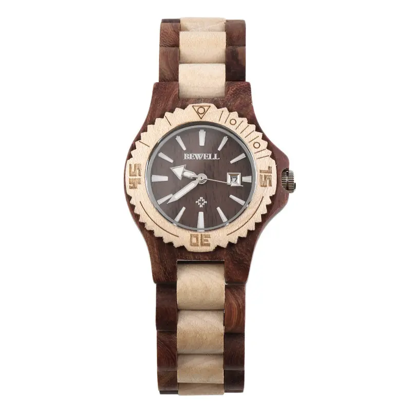Special Wood Designwooden Watch Quartz Wood Analog Date Display Wristwatch Bewell W020a 4