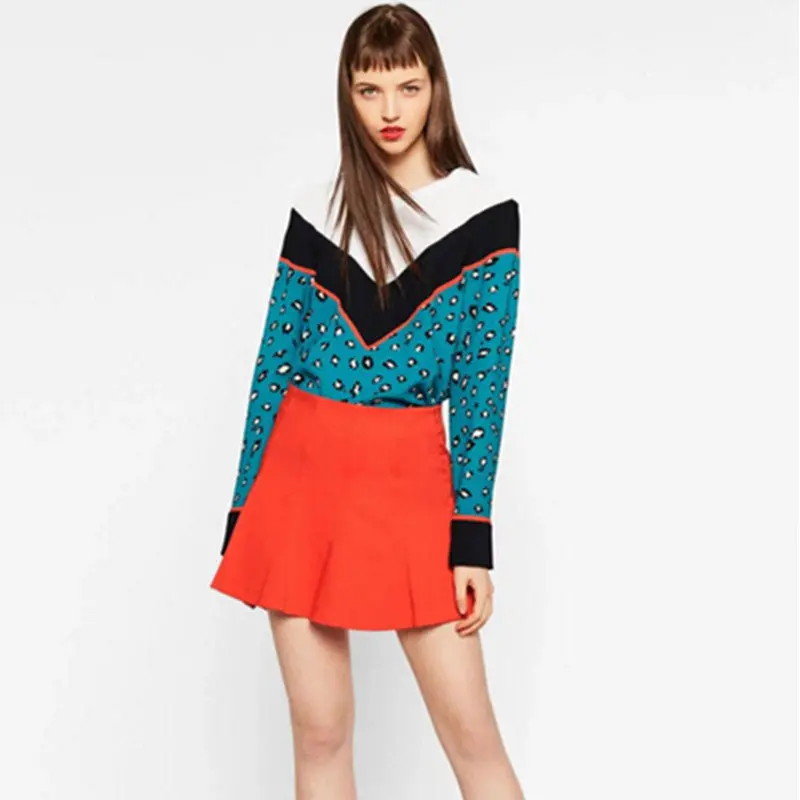 Spliced Contrast Color Leopard Sweatshirt Retro Women O Neck Buttons Shoulder Long Sleeve Loose Jumper Pullovers Femme Tops 2