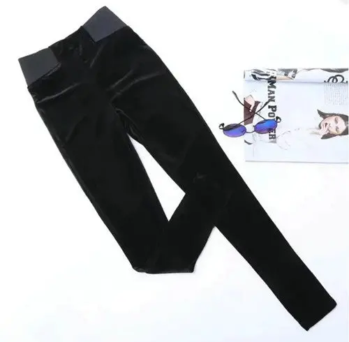 Spliced High Waist Velour Leggings Woman Retro Elastic Waist Slim Fit Velvet Ankle-Length Leggings Femme 3 Colors 1