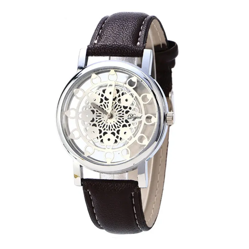 Sport Watch Men Luxury Women Hollow Dial Watch Girl Leather Roman Quartz Wrist Watches Feida 2