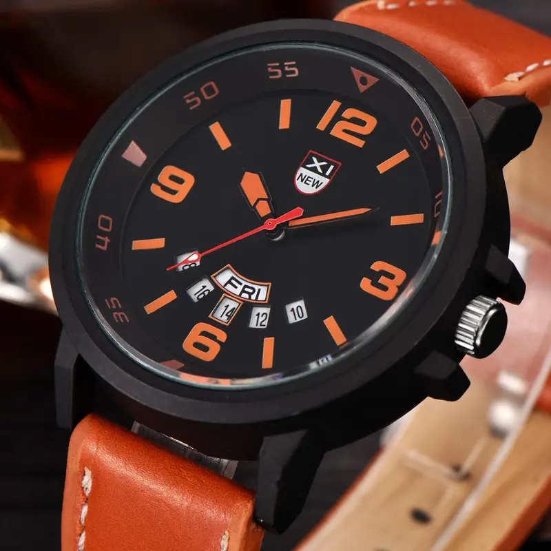 Sport Watch Men's Leather Band Watches Military Analog Quartz Date Wrist Watch Relogio Masculino Business Montre Xi 2