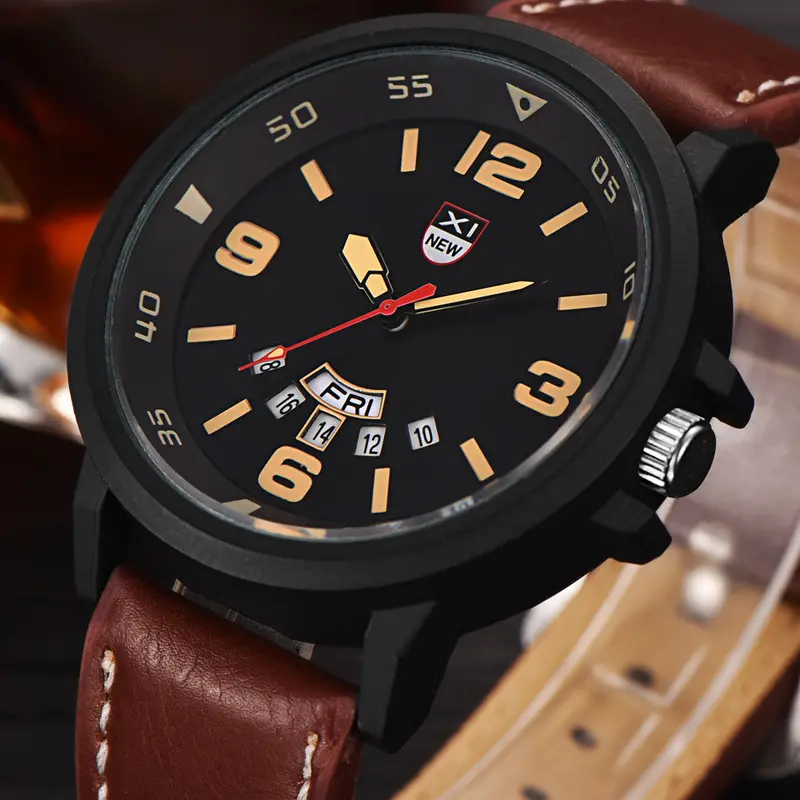 Sport Watch Men's Leather Band Watches Military Analog Quartz Date Wrist Watch Relogio Masculino Business Montre Xi 3