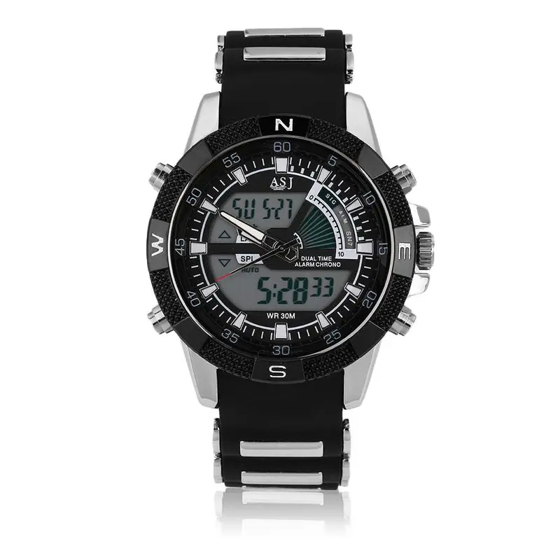 Sportdigital Quartz Dual Display Silicone Strap Classic Luxury Business Military Wrist Led Quartz Watch 1