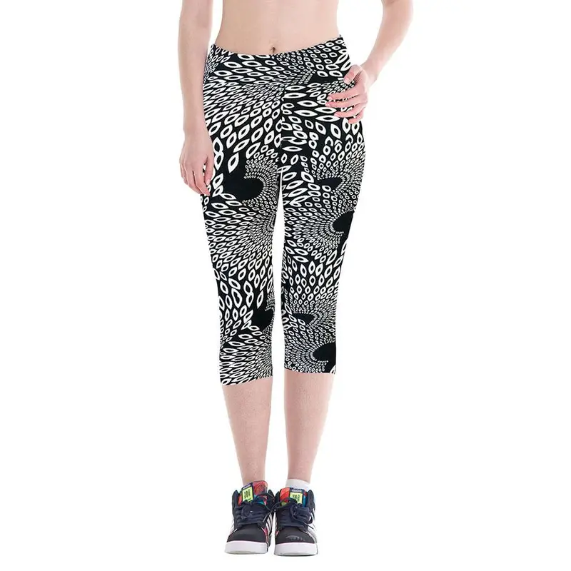 Sports Yoga Fitness Three Quarter Length Printing Legging Pants Breathable Running Pants High Waisted Trousers 5